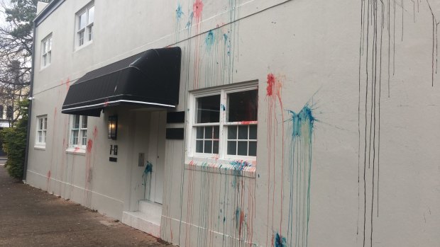 Roxy Jacenko's Paddington offices were paint-bombed by vandals on Friday. 