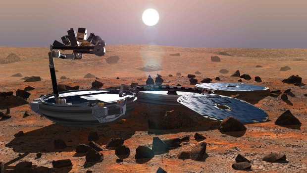A picture released in May 2002 shows a simulation of Beagle 2 on the martian surface. 