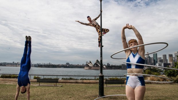 Lachlan Sukroo, Mitch Jones and Freyja Edney from Circus Oz, who are bringing a show called <i>Model Citizens</I> to the festival.