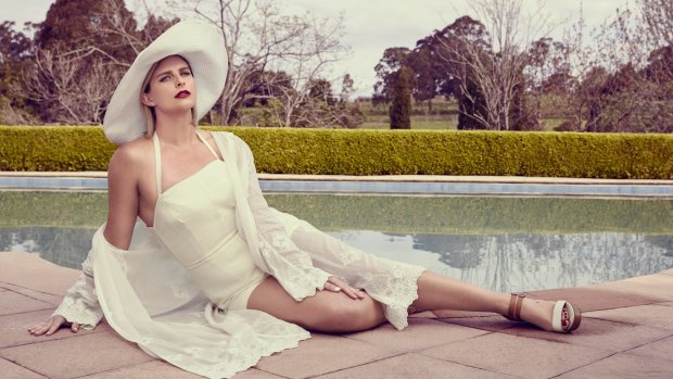 Champion breaststroker Leisel Jones, now 30. She competed in four Olympic Games, her first at age 15. Vintage playsuit from The Vintage Clothing Shop; beach robe by Betty Diamond; Hat by Mimco.