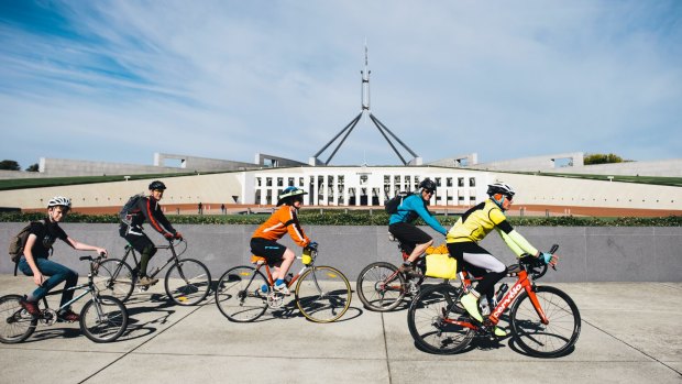 Canberra based Indian Pacific Wheel Race competitor Michael James arriving in Canberra on Saturday morning.