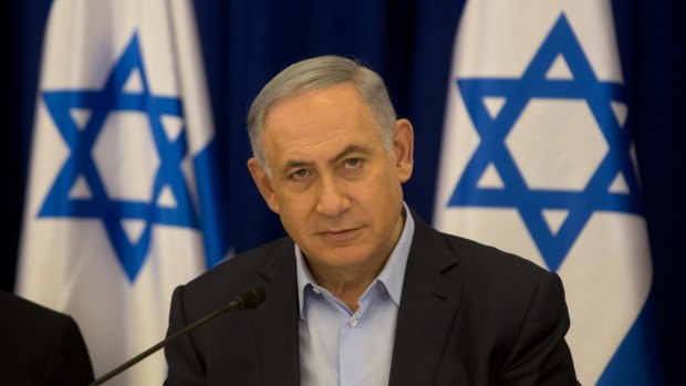 Israeli Prime Minister Benjamin Netanyahu chairs the weekly cabinet meeting on the Israeli-occupied Golan Heights on Sunday. 