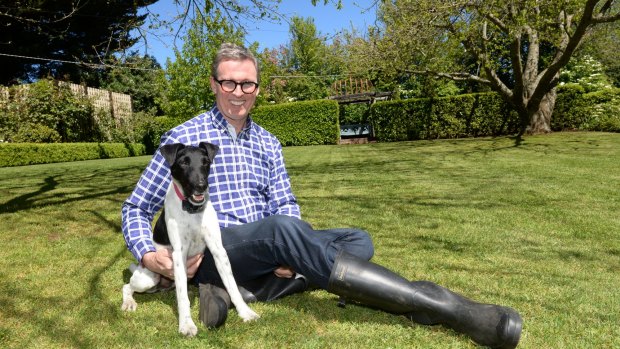 Stuart Rattle with his dog Teddy at Musk Farm in Daylesford.