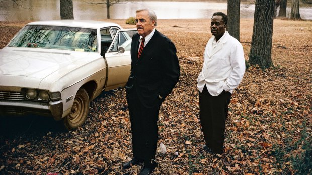 Untitled (the artist's uncle, Adyn Schuyler Senior, with assistant and driver, Jasper Staples, in Cassidy Bayou, Sumner, Mississippi). Courtesy the Eggleston Artistic Trust and David Zwirner.