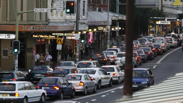 Traffic on King St, Newtown, which Roads Minister Duncan Gay said would be transformed into a 'Nirvana' after the WestConnex was built.