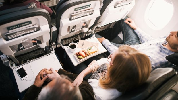 Seating on an Alaska Airlines Boeing 737 is comfortable if a little squeezed for width.