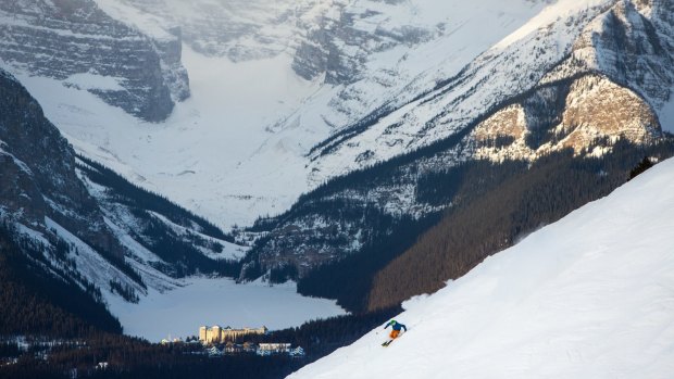 The Lake Louise Ski Resort with Chateau in  the background.
