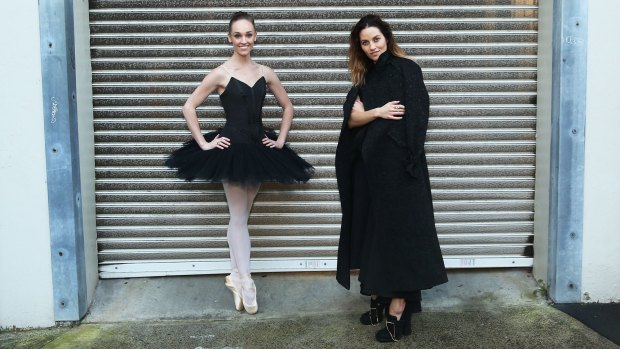 Kym Ellery and Australian Ballet dancer Brooke Lockett warm up for opening night of Fashion Week Australia.