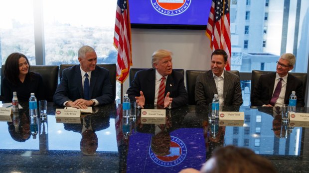 President-elect Donald Trump speaks during a meeting with technology industry leaders at Trump Tower in New York.