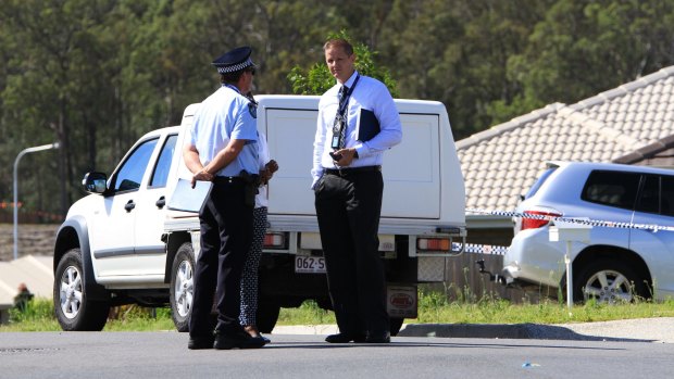 Detective Inspector Mark Thompson at the scene on Matas Drive, Pimpama, on the Gold Coast.