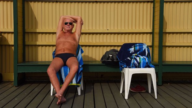 Barry Moore 69 from Leichhardt escapes the heat with a morning swim at the Dawn Fraser Baths in Balmain. 