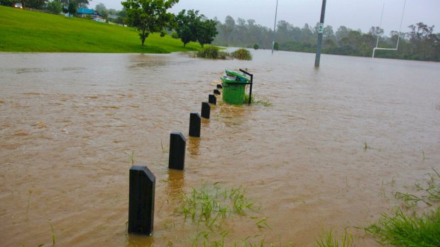 The Bremer River swelling in Ipswich.