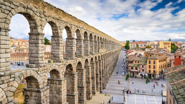 Segovia, Spain, at the ancient Roman aqueduct.