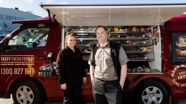 Vanchise owner Val Burns is on the road to more customers with Tasty Fresh Food Co IT manager Doug Newnham.