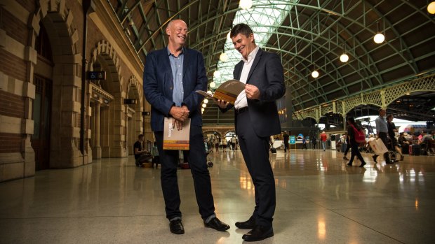 NSW's 23rd Government Architect Peter Poulet (on right) and Dr Charles Pickett, curator of the exhibition 'Imagine a City: 200 Years of Public Architecture in NSW'  at one of their favourite examples of public architecture, Central Station.