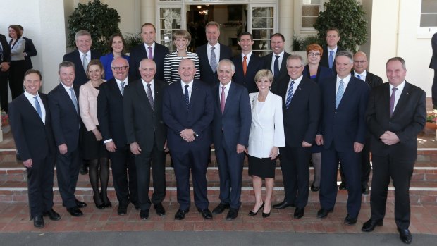 The portfolio of Christopher Pyne (front, second from left), Defence Industry, is a key engine room for the Prime Minister's innovation agenda.