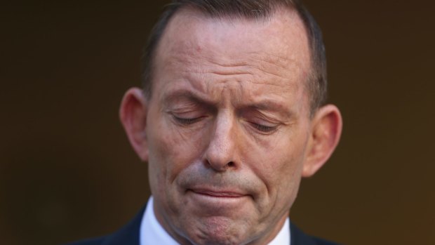 Tony Abbott delivers his statement in the Prime Minister's courtyard at Parliament House on Tuesday.