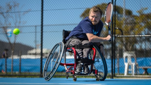 Canberra's Matthew Leggett training for the 2017 Wheelchair Tennis Open on Thursday. 
