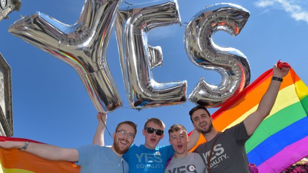 Thousands gathered in Dublin Castle square waiting for the official results of the referendum to legalize same-sex marriage.