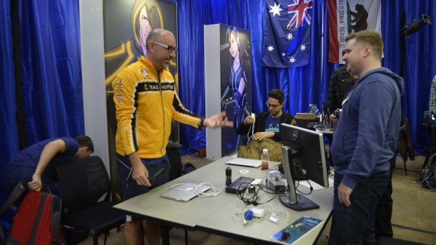 John Lyons (left) and Team Melbourne at their work space during Braintree's BattleHack World Finals in November.