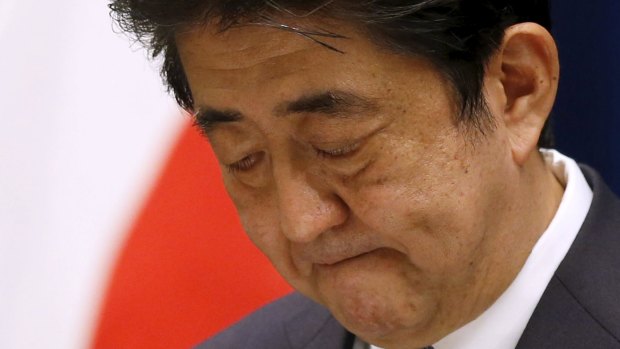 Mr Abe delivers his contentious statement marking the 70th anniversary of the end of World War II.