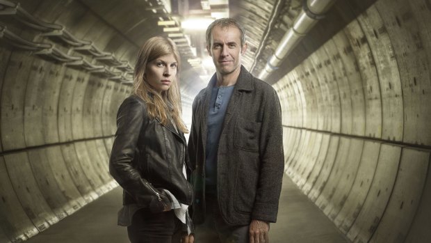Clemence Poesy (Elise Wassermann) and Stephen Dillane (Karl Roebuck) in <i>The Tunnel.</i>