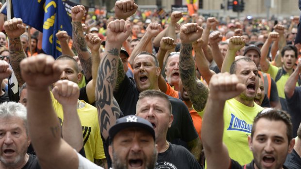 Members at a rally for CFMEU, which has been accused of intimidation on WA building sites.