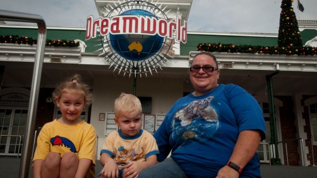 Jasmine Fuller and her children William, three, and Sasha, five, are eager for Dreamworld to reopen.