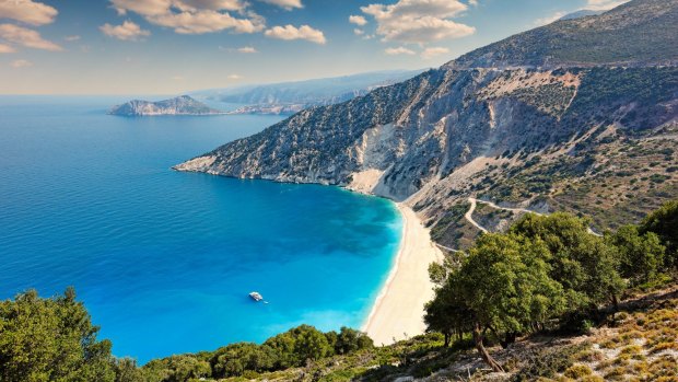 Glorious Myrtos Beach, on Kefalonia’s north coast.