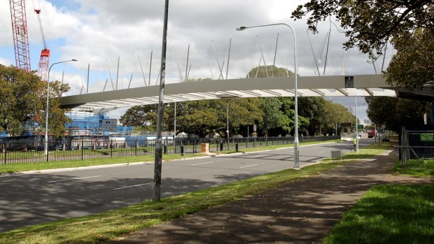 Nearing completion: the Albert "Tibby" Cotter Bridge across Anzac Parade.