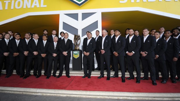 Northern intruders: Players from the Brisbane and North Queensland grand final teams in Sydney on Thursday.
