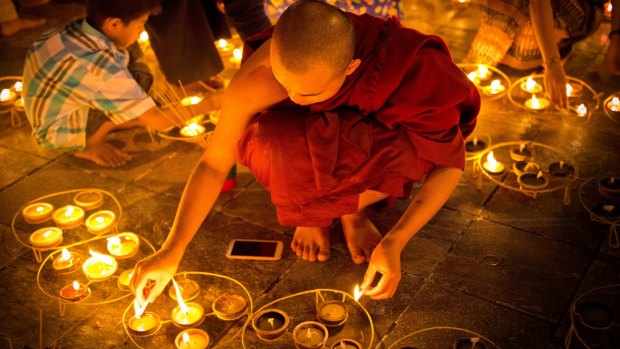 Festival of candles at Golden Rock, Myanmar.