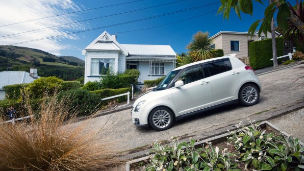 Baldwin Street, world's steepest street, in Dunedin, New Zealand.