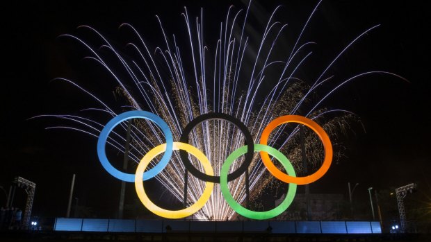 Olympic rings during their inauguration ceremony at Madureira Park in Rio de Janeiro last year. Brazil's political and economic crisis is overshadowing preparations for the event.