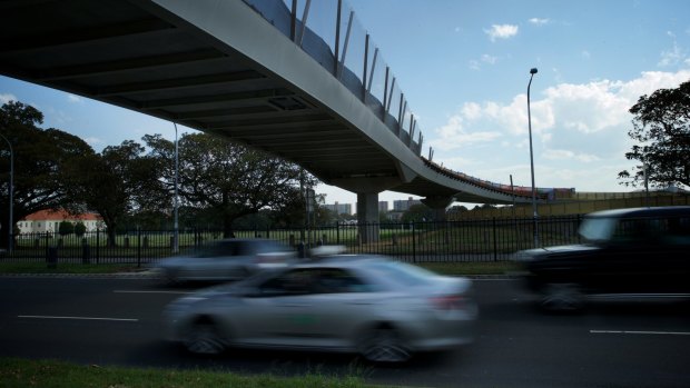 Few fans: The Albert "Tibby" Cotter Bridge over Anzac Parade, opposite the SCG.