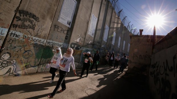 The Israeli-built separation wall near the occupied West Bank city of Bethlehem.