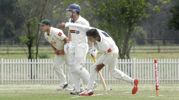 Spin wizard: Arjun Nair bowling for Hawkesbury against Bankstown.