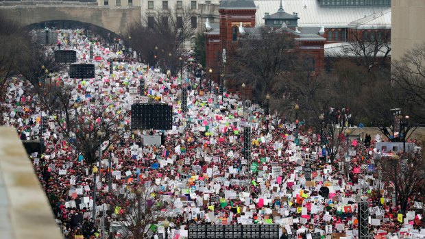 A crowd fills Independence Avenue during the Women's March on Washington.