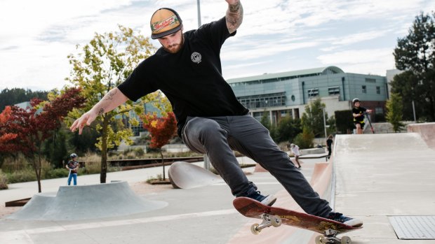 Skateboarder Brenden Wood at the Belconnen skatepark.