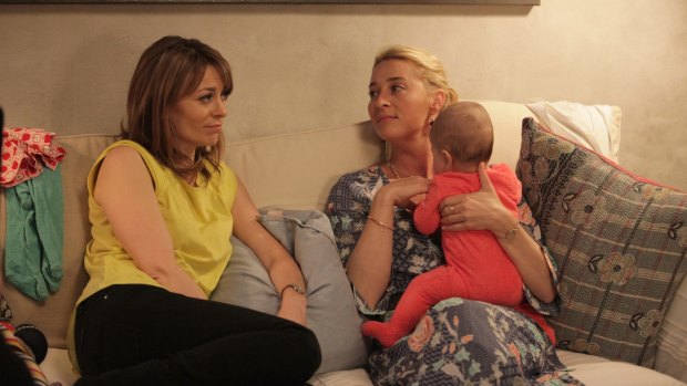 Asher Keddie as Nina Proudman and Kat Stewart as Billie Proudman in <i>Offspring</i> season five.