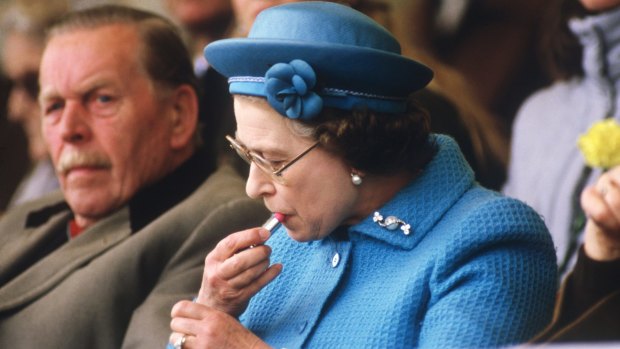 The Queen prepping her pout at an equestrian event at Windsor in 1985.
