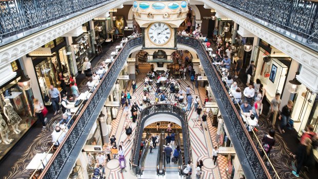 A 45-year-old man is in hospital after falling down a flight of stairs at the Queen Victoria Building.