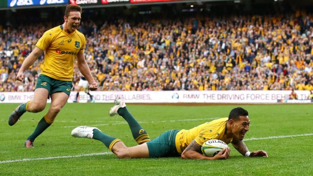 Counter-attack: Israel Folau  had the Wallabies back in the game with his first-half try.