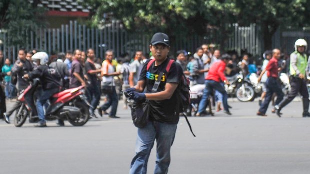 One of the suspected terrorists during the fatal attack in Jakarta in January 2016.