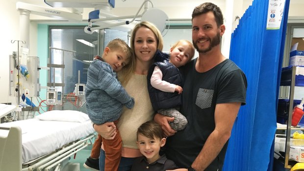 Melissa Allsop with her husband Ben Allsop and their children Zac, Leo and Elsie at St Vincent's Hospital