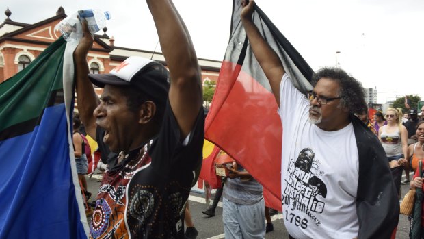Protesters take to the streets at Brisbane's Invasion Day Rally.