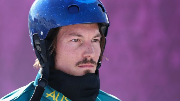 Alex Pullin of Australia looks on during a Men's Snowboard Cross practice during day eight of the Sochi 2014 Winter Olympics at Rosa Khutor Extreme Park in Sochi, Russia.