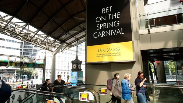 Advertising for online betting at Southern Cross Station.