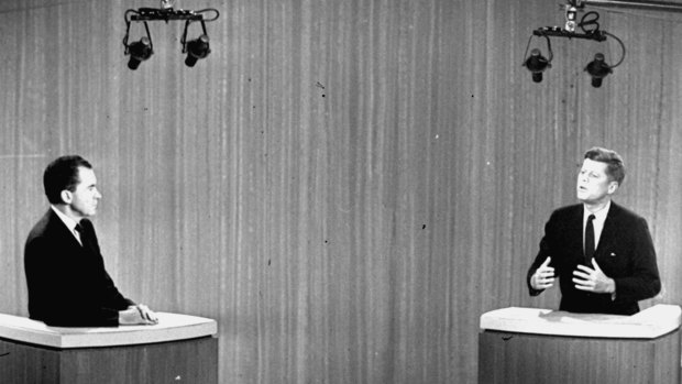 John F. Kennedy and Richard Nixon during their famous 1960 presidential election debate.