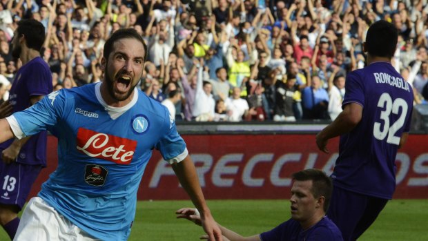 Napoli's Gonzalo Higuain celebrates a goal.